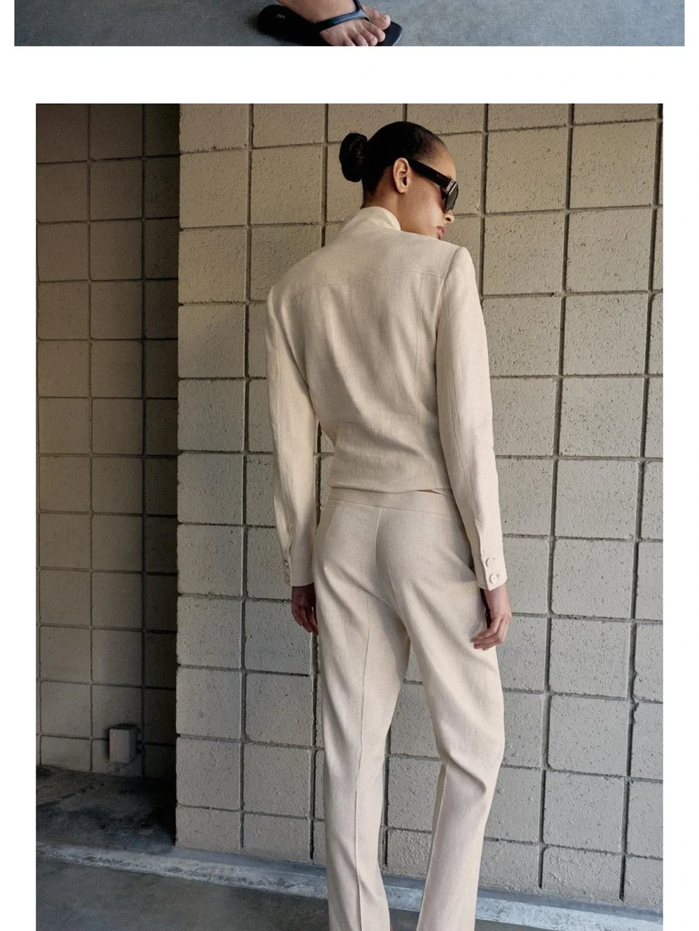 Zara SLIM FIT Cream Straight-Leg Linen Blend Trousers